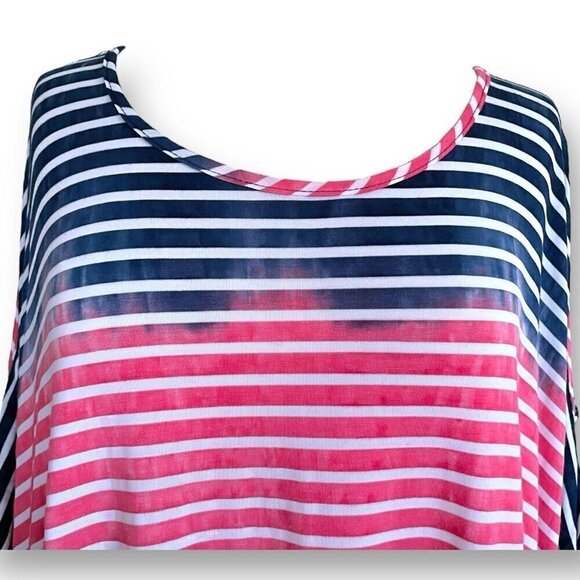 La Vanya Womens Tunic Top Plus Sz 3X Blue Pink Stripe Ombre Tie Dye Boho Stretch - Picture 4 of 10